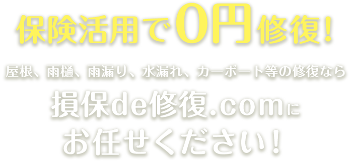 保険活用で0円修復！ 屋根、雨樋、雨漏り、水漏れ、カーポート等の修復なら