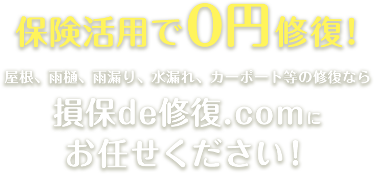 保険活用で0円修復！ 屋根、雨樋、雨漏り、水漏れ、カーポート等の修復なら